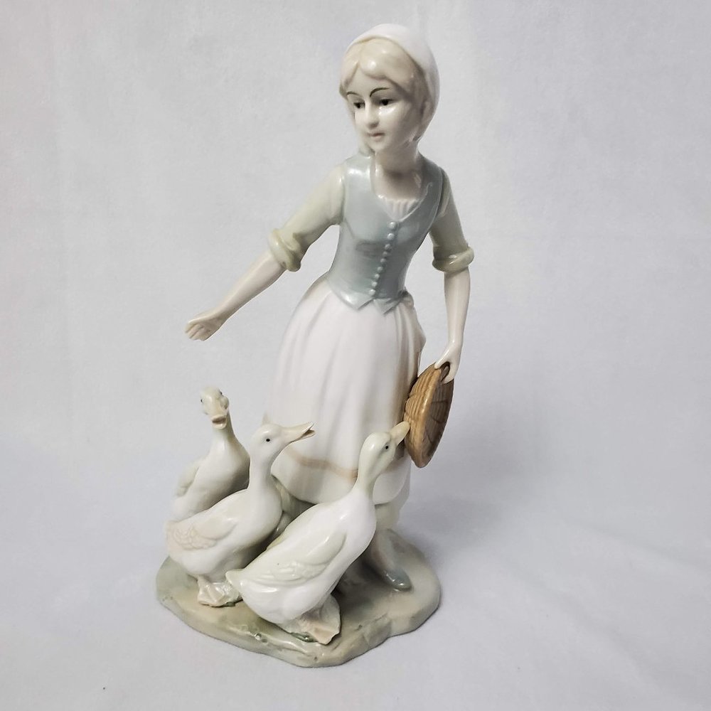 Vintage Ardalt Lenwile Girl Feeding Ducks Porcelain Figure Handpainted #7362